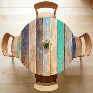 Odot Tischdecke Abwaschbar Rund mit Gummizug, Buntes Holz Tischdecke Rund 60-160cm Abwischbar Wasserdicht Gartentischdecke für Draußen Spanntischdecke für Garten Partys Versammlung (Khaki,140cm)