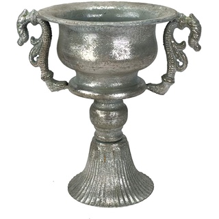 Pokal Amphore Dekovase Vase Blumenvase Antik Metall Vintage Deko Retro Design (LN30-6 Silber)