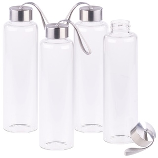4er-Set Trinkflaschen aus Borosilikat-Glas, 550 ml, spülmaschinenfest