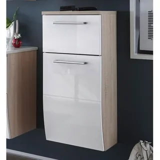 Kommode Badschrank Badezimmer Schrank Miami Eiche Sonoma und weiß Hochglanz