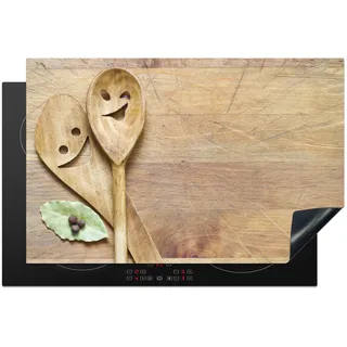 HERDABDECKPLATTE Holz - Löffel - Braun - Smiley Ceranfeldabdeckung 80x52 cm