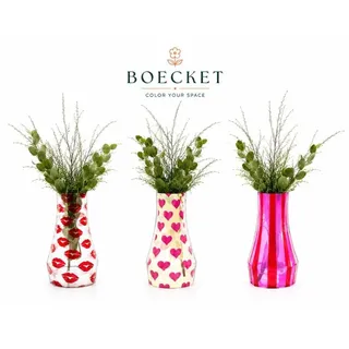 BOECKET Faltbare Vasen 3er-Set – Rosa – Lippen, Herzen & Streifen