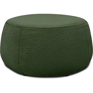DOMO. collection Polsterhocker Molina, moderner, runder Hocker aus Teddy-Stoff, Sitzhocker, Fußhocker, Beistellhocker, Sofa-Hocker, Garnitur 75 x 75 x 42 cm (BxTxH), dunkelgrün