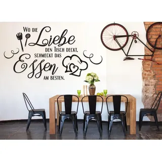 tjapalo® a25 Wandtattoo küche sprüche Wandsticker Küchensprüche Esszimmer wandtattoo wo die liebe den tisch deckt, Farbe: braun (kaffee), Größe: B100xH53cm