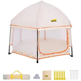 Luckice Laufstall 150x150x150cm Faltbarer Laustall Baby mit Baldachin (Pop-up Zel Kinder Oudoor, Groser 6 Eckig Playpen mit Tragetasche)