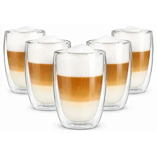 Sendez Thermoglas 6 doppelwandige Cappuccino Gläser 200ml Kaffegläser Teeglas, 6-tlg., Glas weiß