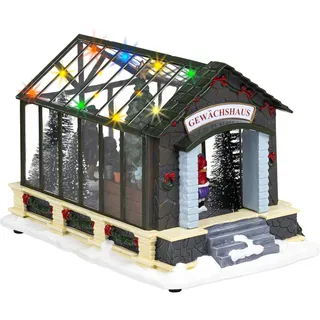 Spetebo LED Weihnachtsdorf Szene Gewächshaus - 22 x 14 cm - Weihnachtsdeko mit bunten LED Batterie betrieben - Weihnachts Dorf Winter Stadt Tisch Deko beleuchtet