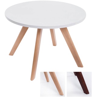 CLP Design-Beistelltisch EIRIK aus Holz I Runder Teetisch mit matt weißer Tischplatte I Kompakter Couchtisch mit Holzbeinen