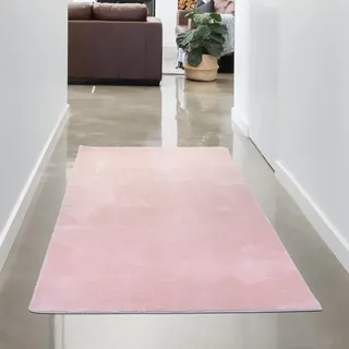 CARPETIA Weicher Teppich Uni Waschbar rutschfest Rosa 60x110 cm | Kuschelig, waschbar, rutschfest, pflegeleicht und allergikerfreundlich, OEKO-TEX geprüft, für Schlaf- & Kinderzimmer