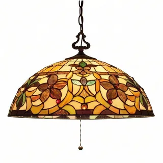 Licht-Erlebnisse Pendelleuchte FARFALLA 6, ohne Leuchtmittel, Hängelampe Esszimmer Esstisch Gelb Bronze E27 Glas Metall Tiffany Stil bunt|gelb