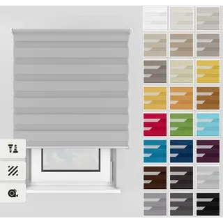 Estika Doppelrollo mit Bohren 125x150 cm Farbe: Hellgrau, Rollo Deckenmontage und Wandmontage Fenster rollos für innen, Jalousien Fenster, Tür Rollo