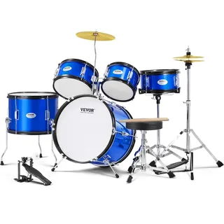 Vevor Schlagzeugset für Kinder, 5-teilig, Anfänger-Schlagzeugset mit Bass-Toms, Snare, Standtrommel, Verstellbarem Thron-Becken, Hi-Hat-Pedal und zwei Paar Drumsticks, Geeignet für Kinder, Blau