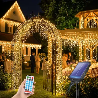 7,8M 240LED Solar Eiszapfen Lichterkette Warmweiß 13 Modi Fernbedienung Außen