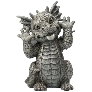 Figuren Shop GmbH Gartenfigur Gartenfigur - Drache schneidet Grimasse klein - Garten Figur Fantasy grau
