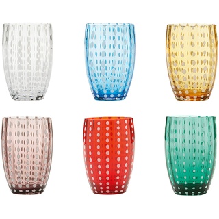 Zafferano ZAFPERLE-ASS2 Perle Glasbecher-Handgemachtes transparentes Buntglas, cl 32 h 109mm d 71mm-Set 6 Stück-Farblich Sortiert, Glass