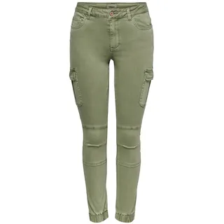 Only Damen Cargo Jeans ONLMISSOURI REG ANK LIFE Slim Fit Grün Normaler Bund Reißverschluss W 34 L 34