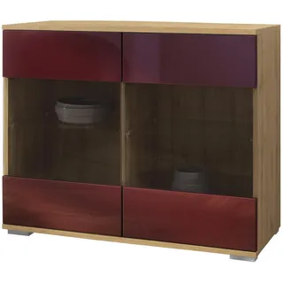 Vladon Bari 92,5 x 75,5 x 35 cm Eiche Evoke / Bordeaux Hochglanz / Rot