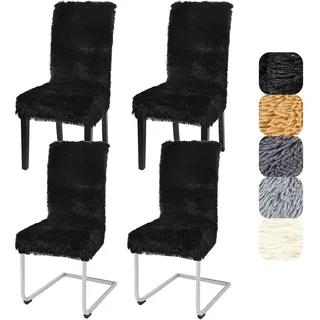 Alishomtll Stuhlhussen 4er Set Universal Stretch Hochflor Stuhlhussen Schwingstuhl Elastische Langflor Stuhlbezug Abnehmbar Waschbarer Plüsch Stühle Schutz für Küche Esszimmer Hotel (Schwarz, 4 Stück)