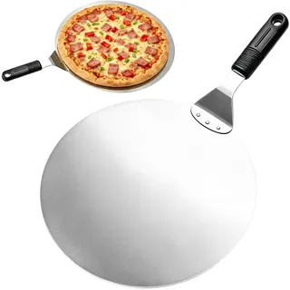 OFKPO Pizzaschaufel Edelstahl, Pizza Schaufel mit Kunststoffgriff, Runder Pizzaschieber Pizzaspachtel für Backen Pizza Gebäck Teig Brot und Kuchen 25,5 x 43 cm