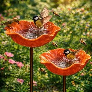 2 Stuick Gartenstecker VogelträNke Blume, Handgefertigt BienenträNke Keramik, Blumen Gartenstecker VogelträNke, BienenträNke FüR Den Garten, Gartendeko FüR DraußEn (2-E)