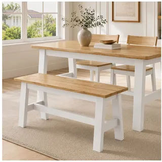 furnicato Polsterbank Sitzbank Massivholz 95x30x45 cm Eiche-Weiß (1-St), Stabile Küchenbank mit Querstange für dein Esszimmer in Weiß weiß