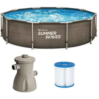 Summer Waves Frame Pool Schwimmbecken Planschbecken Rattan 366cm Filter Pumpe
