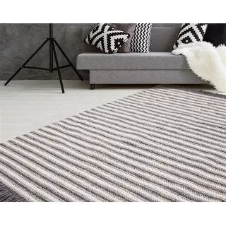 calo-deluxe Teppich CALO-DELUXE "Bature 400" Gr. 2, grau (natur, anthrazit), B:80cm H:10mm L:150cm, Viskose, Wolle, Teppiche, Teppich, Wolle und Viskose mit Fransen, Wohnzimmer