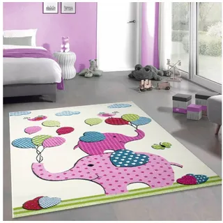 Carpetia Kinderteppich Süßer Kinder-Teppich, Elefanten & Luftballons, in creme, rechteckig grün|rosa|schwarz rechteckig | 120 cm x 170 cm