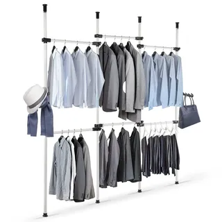 Yosoo Health Gear Teleskop Kleiderschranksystem, Einstellbares Garderobensystem mit Kleiderstange, Offener Kleiderschrank für Wohnzimmer und Schlafzimmer