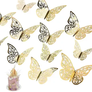 24 Stück Deko Schmetterlinge,3D Schmetterling Wandaufkleber,3 Größen,Schmetterling Deko,Tortendeko,Schmetterlinge Dekoration Wandtattoo,für Deko Kuchen, Ballon, Blume, Spiegel, Bilderrahmen