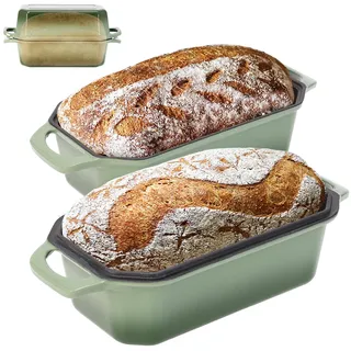 Flavehc Brotbackform aus Gusseisen mit Deckel, 22,9 x 12,7 cm, Brotbackform zum Backen von Brot, emailliertes Gusseisen, Sauerteig-Brotpfanne
