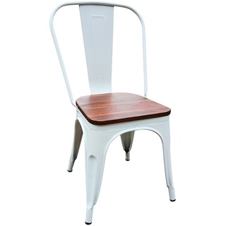 Cribel 4 Stühle, Industrial, aus Metall, weiß, Sitz aus Holz, geeignet für Außen-und Inneneinrichtungen im industriellen Stil, 44x44x84