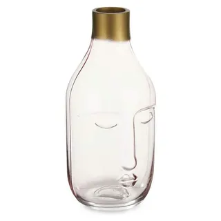 Giftdecor Blumenvase Crystal Face - Luxus-Dekoglas - rosa transparent - 11 x 24 cm - goldene Spitze