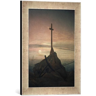 Gerahmtes Bild von Caspar David Friedrich Kreuz an der Ostsee, Kunstdruck im hochwertigen handgefertigten Bilder-Rahmen, 30x40 cm, Silber Raya