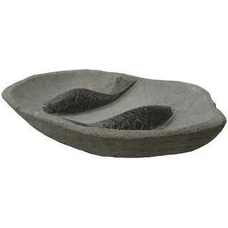 STONE art & more Vogeltränke mit Fischen, Vogelbad, ca. 35-40 cm, Steinmetzarbeit aus Flussstein, frostfest