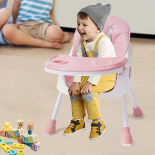 Hochstuhl Baby Essen Stuhl Höhenverstellbar Kinderhochstuhl Baby Hochstuhl mit Tablett & Sicherheitsgurt, 4 in1 Babystuhl ab Geburt im Alter von 1-4 Jahren, 80kg Tragfähigkeit (Rosa)