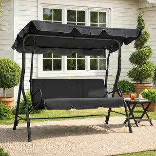 Monucep Hollywoodschaukel 3-Sitzer Gartenschaukel mit Verstellbare Sonnendach, Hochwertiger Stoff UV-Schutz, Outdoor Schaukelbank aus Stahl bis 250kg belastbar, Einfache Montage, Anthrazit