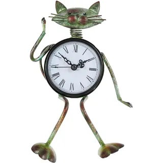 Tooarts Katzenuhr, handgefertigt, Vintage-Stil, Metall, Eisen, Katzenfigur, stumme Tischuhr, praktische Uhr