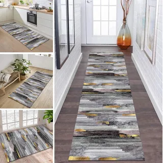 ZDYHMrj Läufer Teppich Lang Flur rutschfest Waschbar 40X60CM Küche Korridor TeppichLäufer für Flur Gold Schlafzimmer Wohnzimmer Polyester Teppichmatte Dauerhaft, Anpassbar Küchenteppich