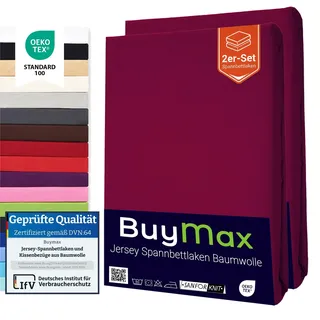 Buymax Spannbettlaken 70x140cm Doppelpack 100% Baumwolle Kinderbett Spannbetttuch Baby Bettlaken Jersey, Matratzenhöhe bis 15 cm, Farbe Bordeaux
