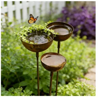 Gartendeko Vintage Rost Gartenstecker Metall Vogeltränke Garten Balkon Blumenform Insektentränke Blumen Gartenstecker Vogeltränke Insektentränke Garten Für Draußen Wetterfest (A)
