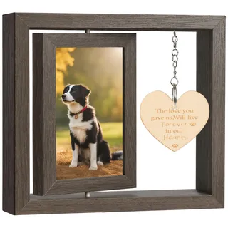 Aolso Bilderrahmen Holz, 23x21 cm Holz Drehbare Fotorahmen, Doppelseitigen Fotorahmen Drehen mit Herz Deko für BüRo Deko, Zuhause, Schreibtisch (Haustier-A)