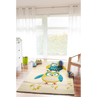 benuta Kinderteppich Freche Eule Blau 120x170 cm | Teppich für Spiel- und Kinderzimmer