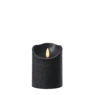 LED Kerze Rustik Optik Echtwachs flackernd H: 10cm D: 7,5cm Timer schwarz