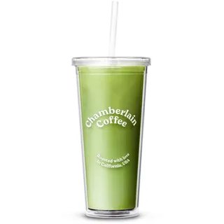 Chamberlain Transparenter Becher – 680 ml, durchsichtig, doppelwandig, mit Deckel, Strohhalm für kaltes Gebrühen, Eistee, Matcha-Getränke – 100% recycelbare Kaffeetasse
