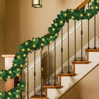 Daromigo Weihnachtsgirlande mit Beleuchtung 5m 100 LEDs Künstlich Tannengirlande 8 Beleuchtungsmodi Weihnachten Deko Girlande für Haus Treppen Kamin Haustür Innen Außen