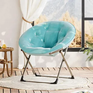 RBFGYIOP Klappsessel Rund Klappbar Mit Armlehnen, Ergonomischer Loungesessel Aus Plüsch, Faltbarer Moonchair Für Wohnzimmer Schlafzimmer Jugendzimmer Balkon, Tragkraft 136 kg, Blau