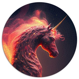 1000 Teile Puzzles für Erwachsene Loderndes Einhorn Runde Puzzles für Erwachsene und Kinder Papppuzzles Family Fun Puzzles (Größe 67,5 x 67,5 cm)