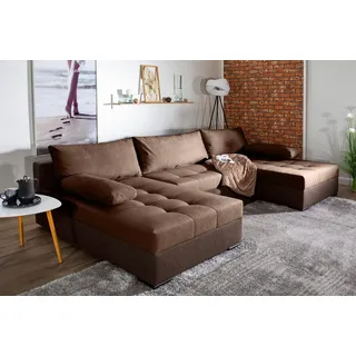 COLLECTION AB Wohnlandschaft Josy U-Form, B: 307 cm, Schlaffunktion & Bettkasten, Federkern braun