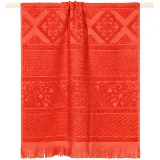 PAD Strandtuch HARLEM, Frottee (1-St), Made in Europe, Ton in Ton gestreift, mit Ornamenten, mit Fransen rot